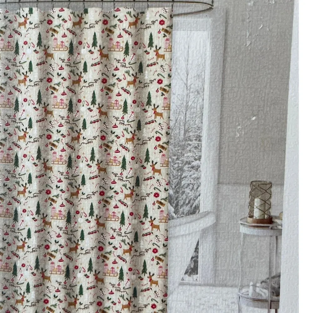 Twilight Town Christmas Fabric Shower Curtain Pop of Color Holiday 72x72 NEW